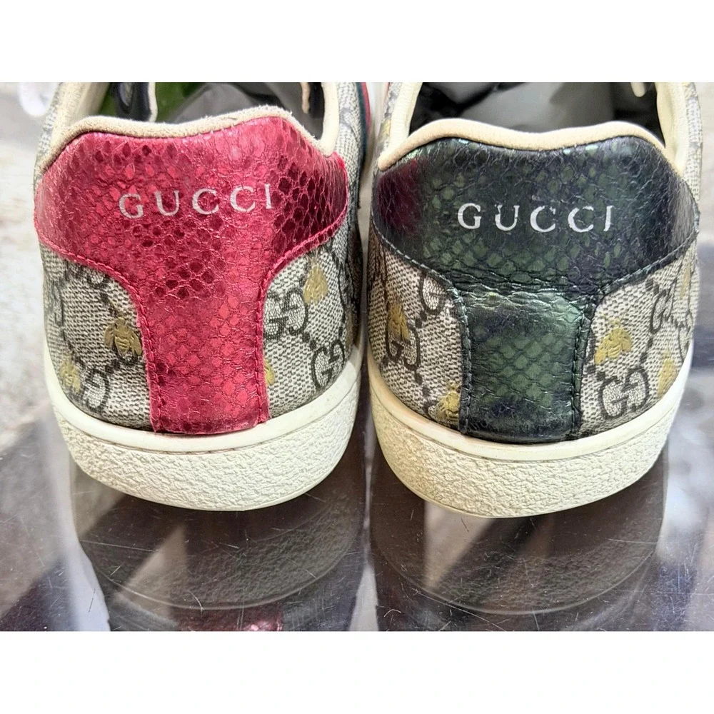 Gucci Ace GG Supreme Bee Sneakers Beige Ebony Monogram Size 41 Low Top Mens